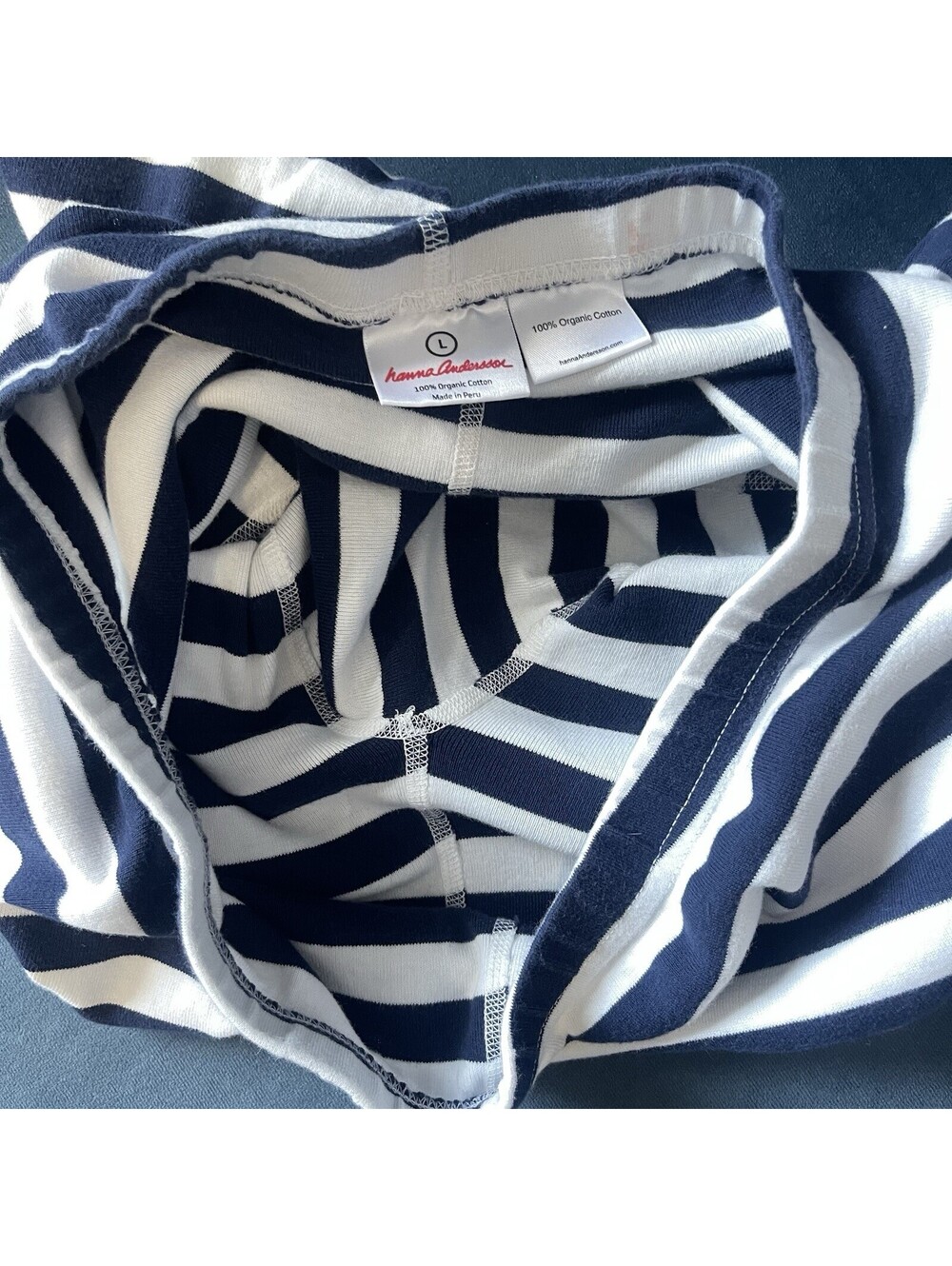Hanna Andersson Pajama Set L Blue White Striped 100% Organic Cotton Peru Sleep - Picture 7 of 10
